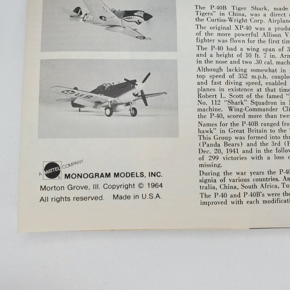Monogram Tiger Shark P-40B 1/48 Scale Model Kit 6803 Flying Tigers 1973 Vintage - Picture 4 of 8